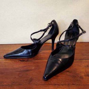 Chinese Laundry Sexy Black Leather Cross Strap Pumps 10M  New with Slight Defect
